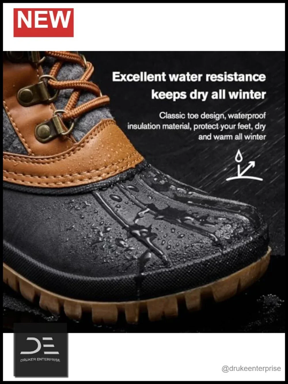 Waterproof Snow Boots with Buckle Straps - Faux Leather, Foldable, Lace-Up,